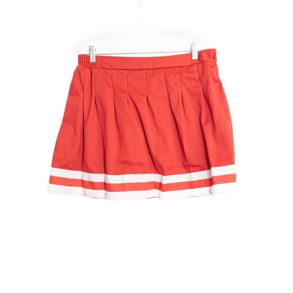 Vintage-Inspired Size ADXL Red Pleated Mini Skirt With White Stripes & Elastic - Picture 5 of 8